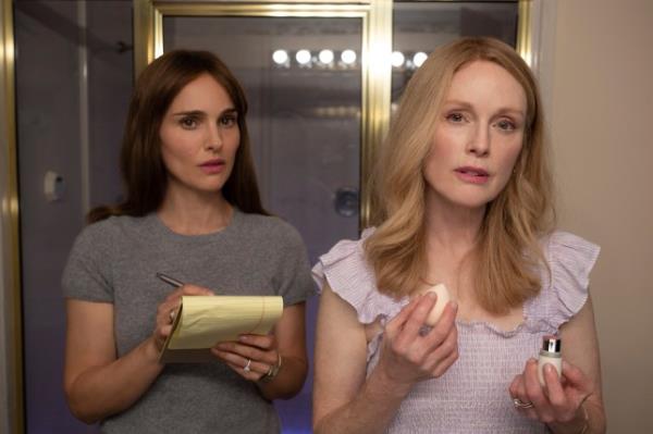Natalie Portman and Julianne Moore in a scene from May December.