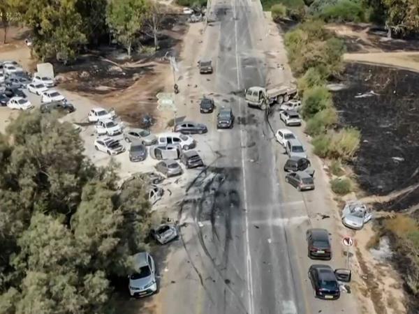 An aerial view of the aftermath of the music festival attack