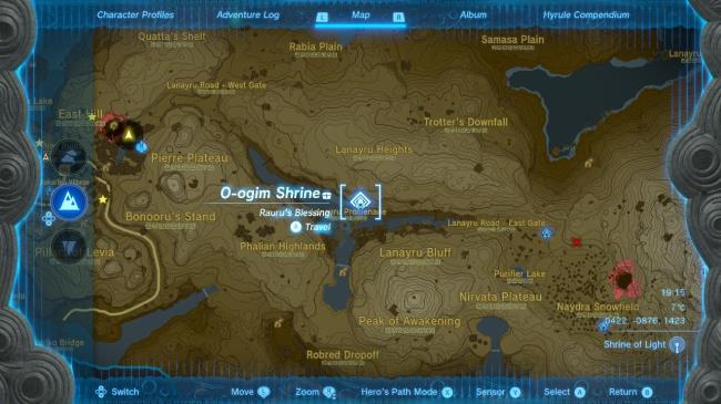 The Legend of Zelda: Tears of the Kingdom - map view of Lanayru, showing O-Ogim Shrine